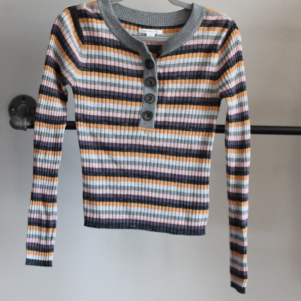 American Eagle outtfitters, multi color stripe knit long sleeve top, SMALL
